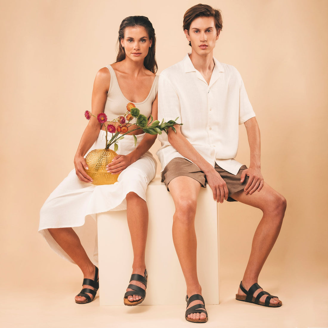Vegan sandal flat slingback with buckle ankle strap cushioned sole backless open | NAE
