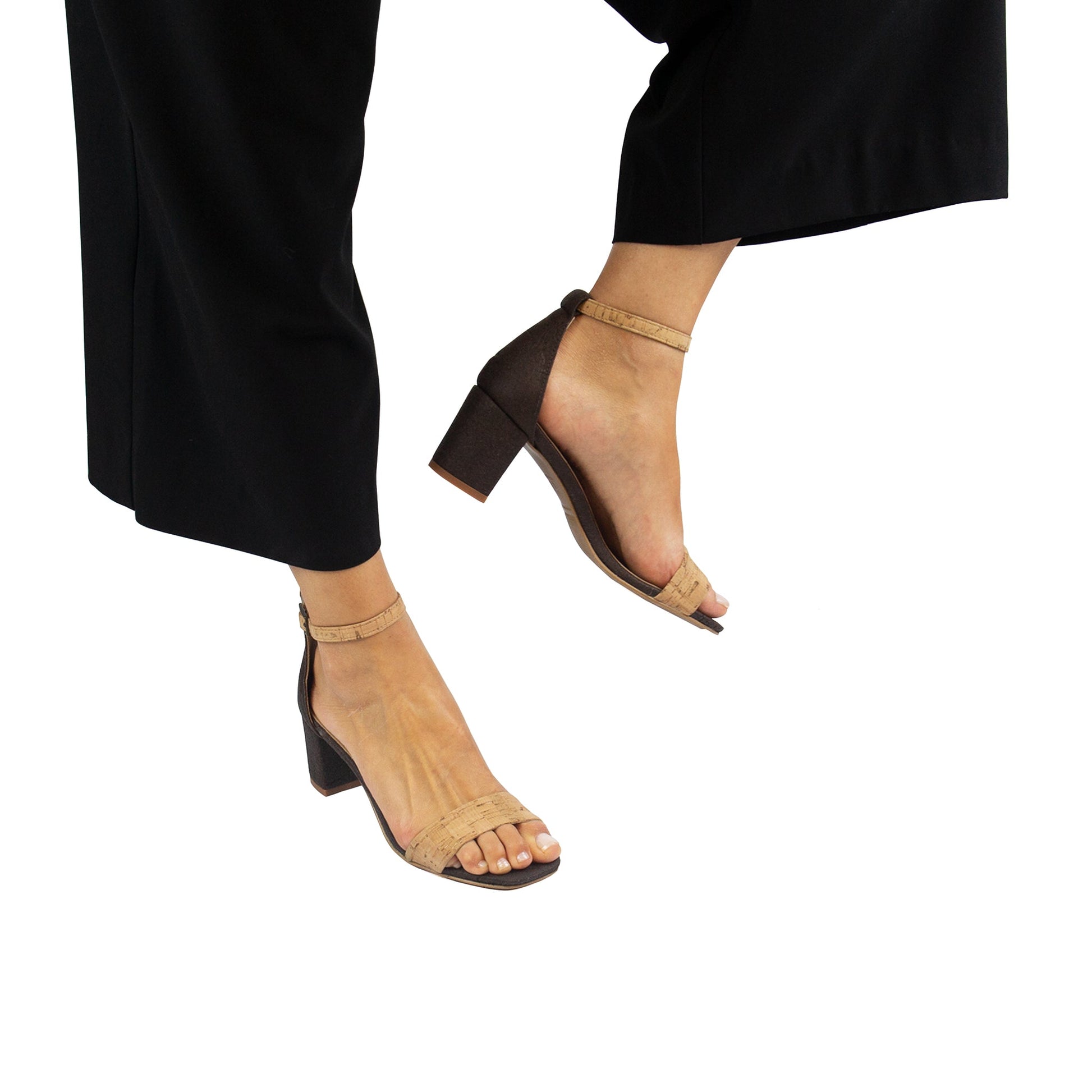 Women heels sandals wearing casual wide pants | NAE Vegan Shoes