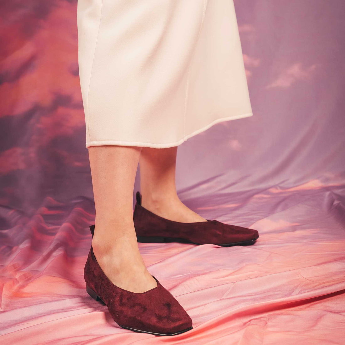 Vegan ballerinas for women on suede microfiber red bordeaux | NAE Vegan Shoes
