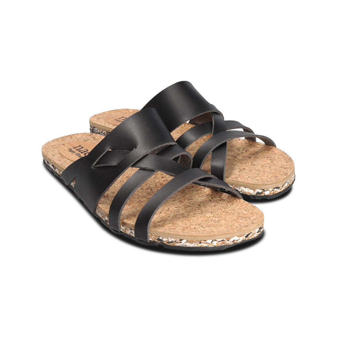 Vegan sandal criss-cross flat backless cushioned organic cork recycled rubber | NAE